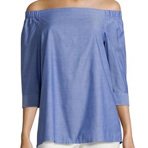 Theory Joscla Blue Off the Shoulder Boatneck Shirt Women’s Sz